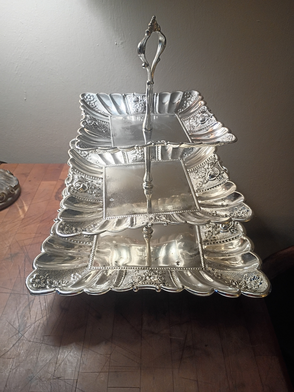 Studio Silversmiths Vintage 3-Tier Silver Plated Square Serving Stand Tray